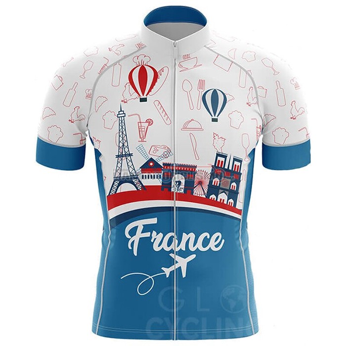 Abbigliamento Ciclismo Campione Francia Manica Corta 2020 Celeste Bianco Rosso